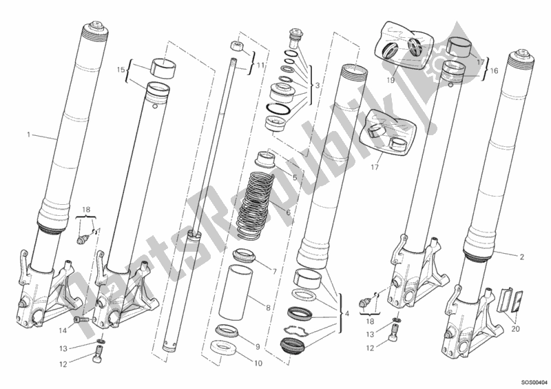 Todas as partes de Garfo Dianteiro do Ducati Hypermotard 1100 EVO USA 2011